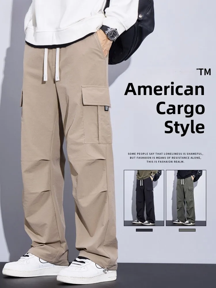 

Мужские рабочие брюки свободного кроя в американском стиле, осенне-весенние, цвет хаки, повседневные, прямые, в стиле десантника