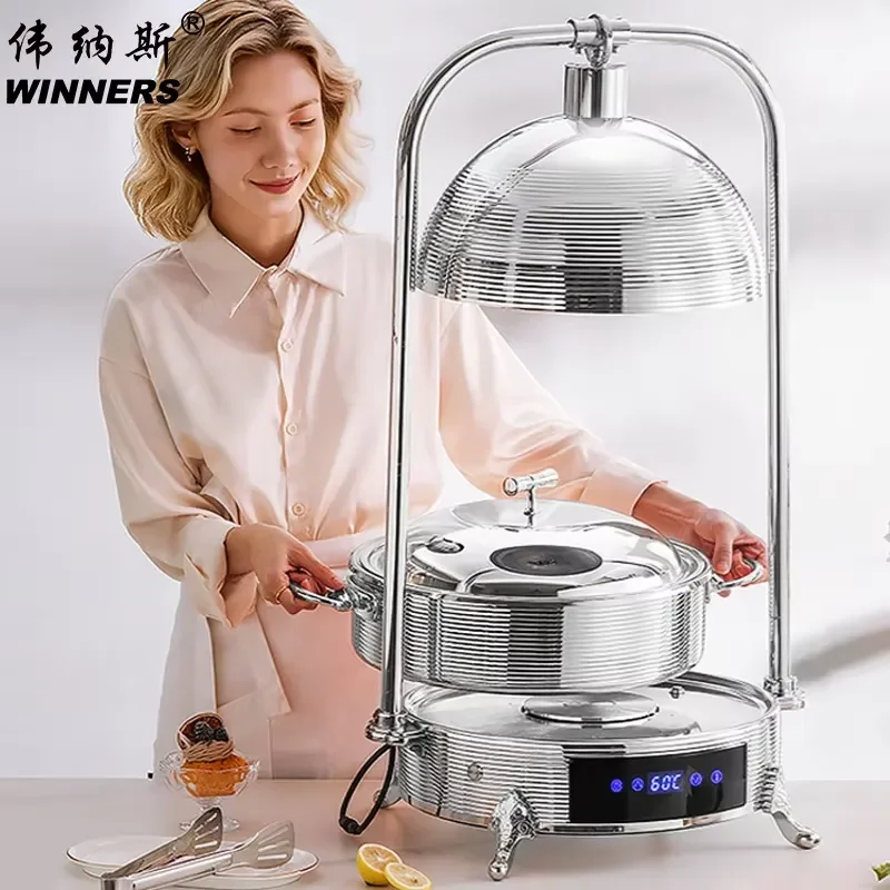 Electric Food Warmer Pot Commercial Buffet Heating Light for Restaurant Hotel Service Equipment Rose Gold Silver Color