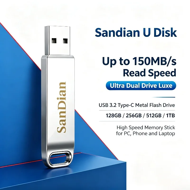 New Metal U Disk Ultra Dual Drive Luxe USB 3.2 Type-C, High Speed Flash Drive Memory Stick 128GB/256GB/512GB/1TB.