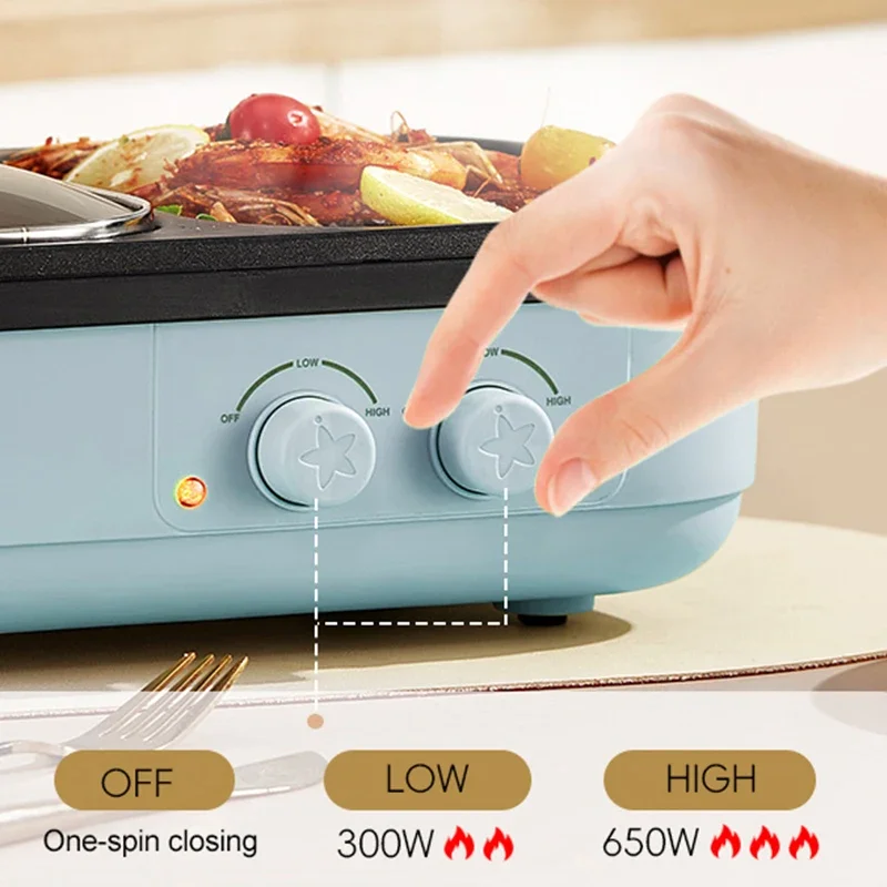 with Dual Voltage (110V/220V) US EU 2-in-1 Multifunctional Electric Hot Pot & BBQ Grill Cooker Household Non-Stick Multi-Cooker