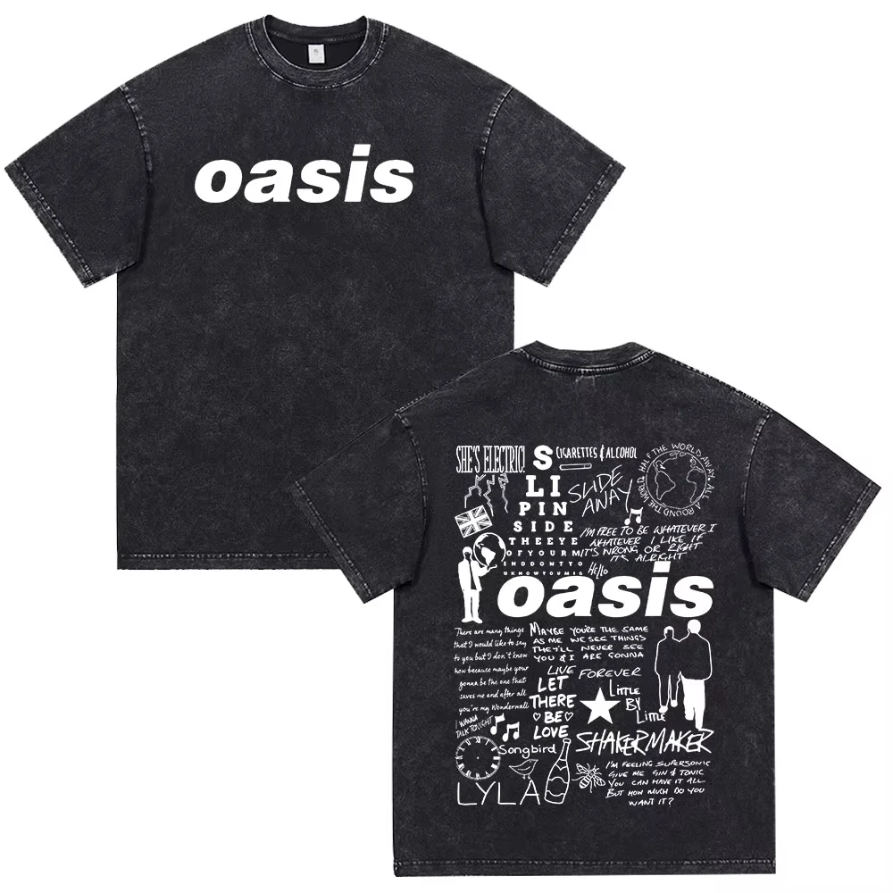 

Oasi Band Rock Band Vintage T-shirt Cotton Men's Women Casual Short Sleeve Hip-hop Tee Unisex Fashion Harajuku Washed T-shirts