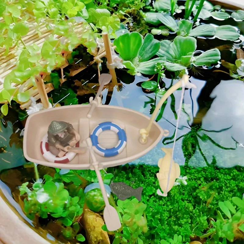 Fotografia 5: Miniatura de Barco de Pesca Simulado para Decoração de Aquascaping de Mesa