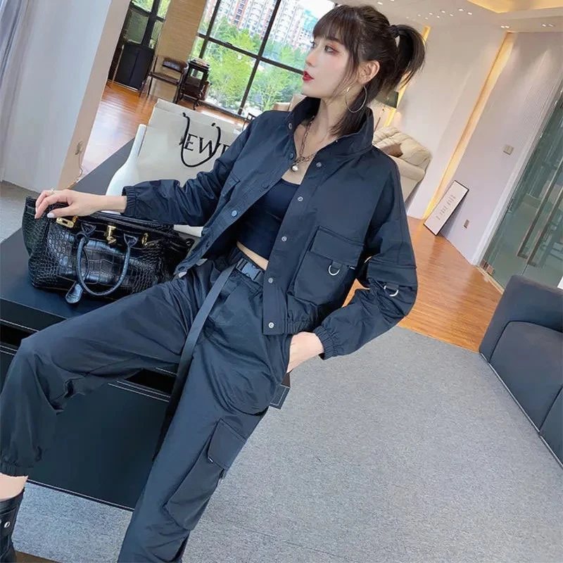 Frühling Herbst Damen Jacke Hose Cargo Trainingsanzug Lässige Streetwear Sportoutfit für Frauen Outdoor 2-Teiliges Set Damenoutfits