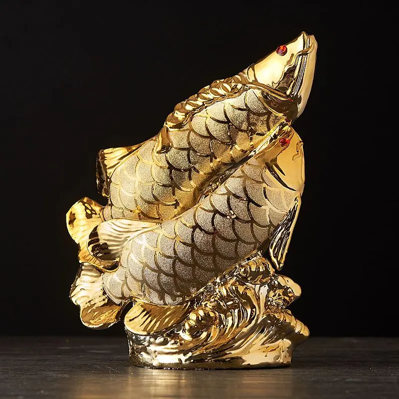 Luxury Golden Arowana Ornament Fengshui Decorations Living Room Entrance Desktop Ornament Electroplating Lucky Gifts Home Decor