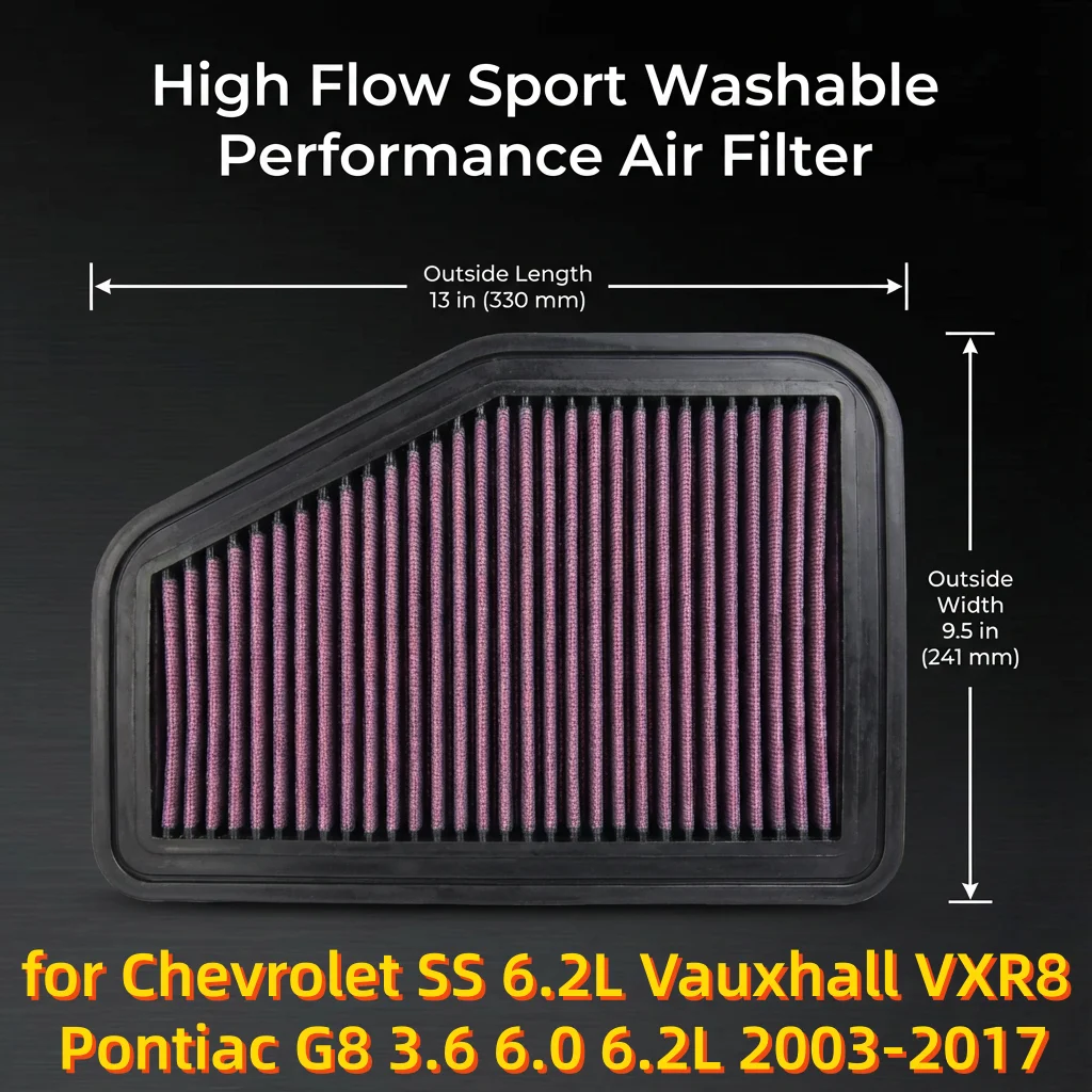 

Спортивный моющийся воздушный фильтр высокой производительности для Chevrolet SS 6.2L, Vauxhall VXR8, Pontiac G8 3.6, 6.0, 6.2L 2003-2017, 33-2919
