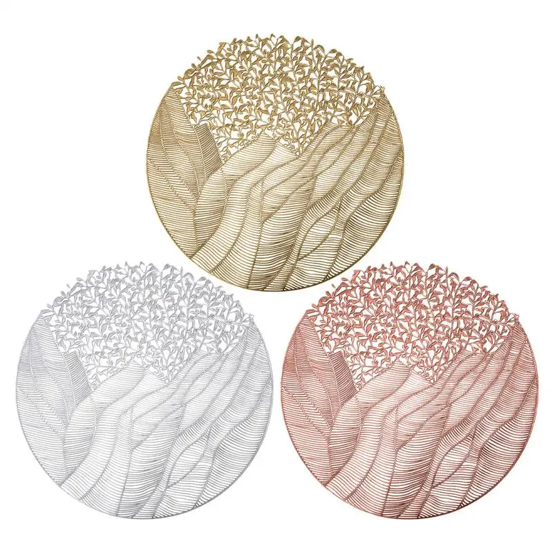 

3Pcs Flower Round Placemat PVC Table Mats Heat Resistant Dining Table Decorative Mat Home Party Wedding Christmas Decoration