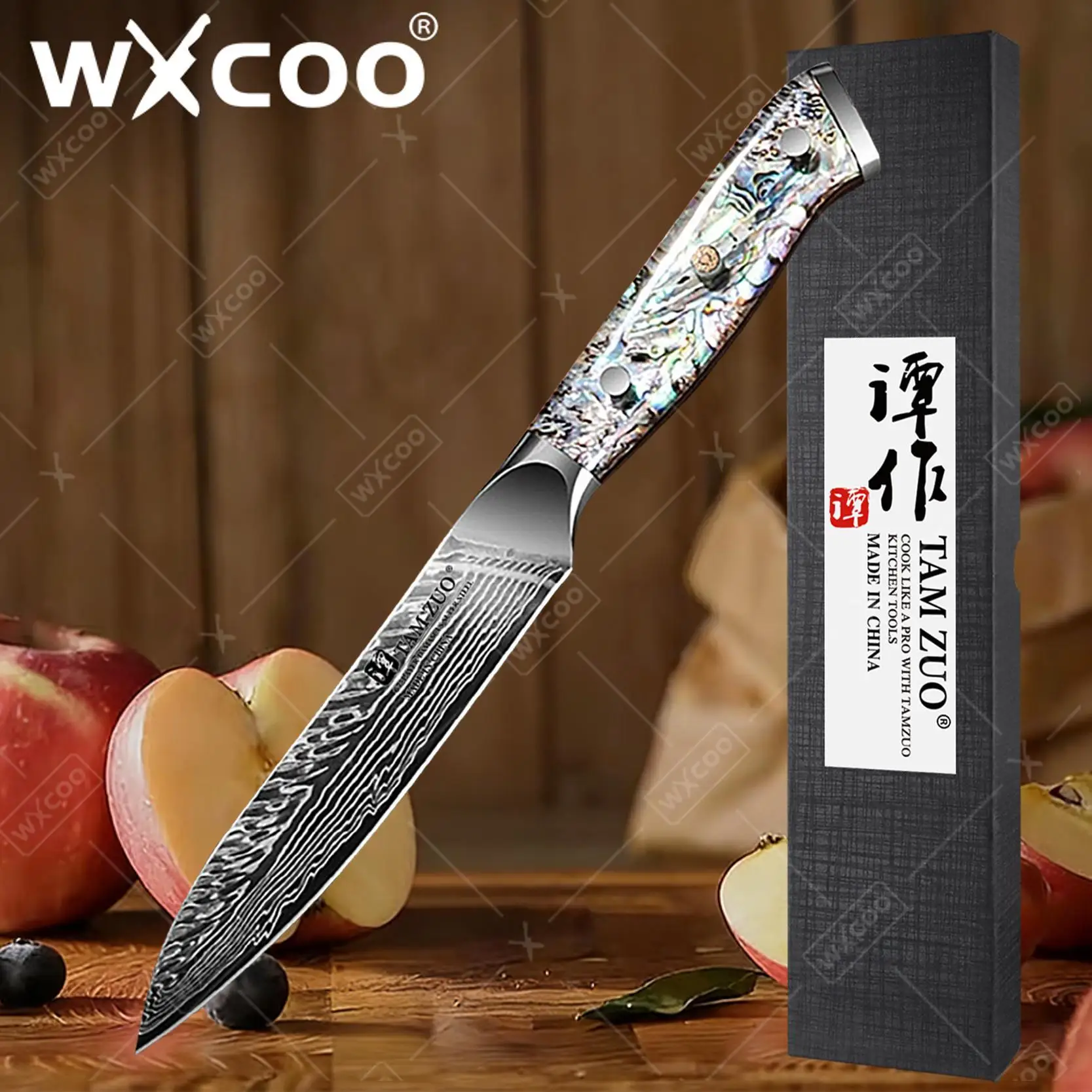 

TAMZUO 5 Inches Paring Knife Accessories with Gift Box Real 67 Layer Damascus Steel Cook Knife Anti Rust Fruit Kitchen Knife