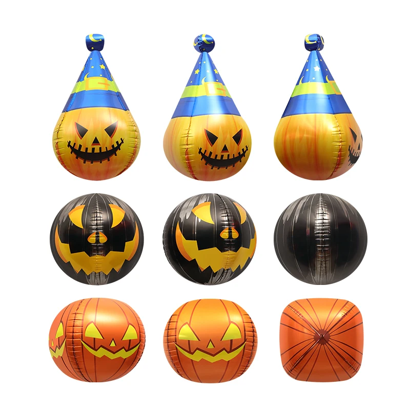 (1Pc) Halloween Party Decoration Arrangement Photo Props Toy Balloon 4D Stereo Horror Pumpkin Head Creative Shape Cartoon Aluminum Film Balloon