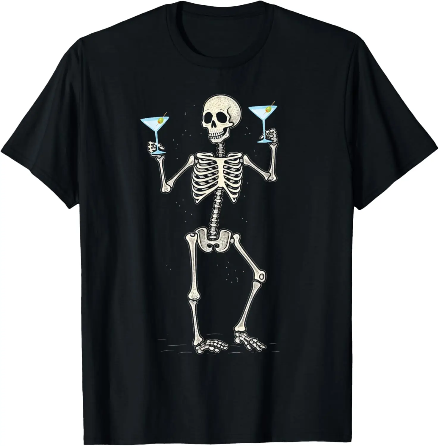 Funny Halloween Skeleton Drinking Martini Cocktail T-Shirt