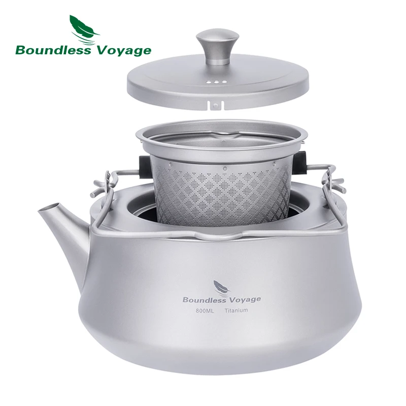 

Boundless Voyage 800ml Titanium Kettle Camping Water Jug Ultralight Teapot for Loose Tea Ti3093D