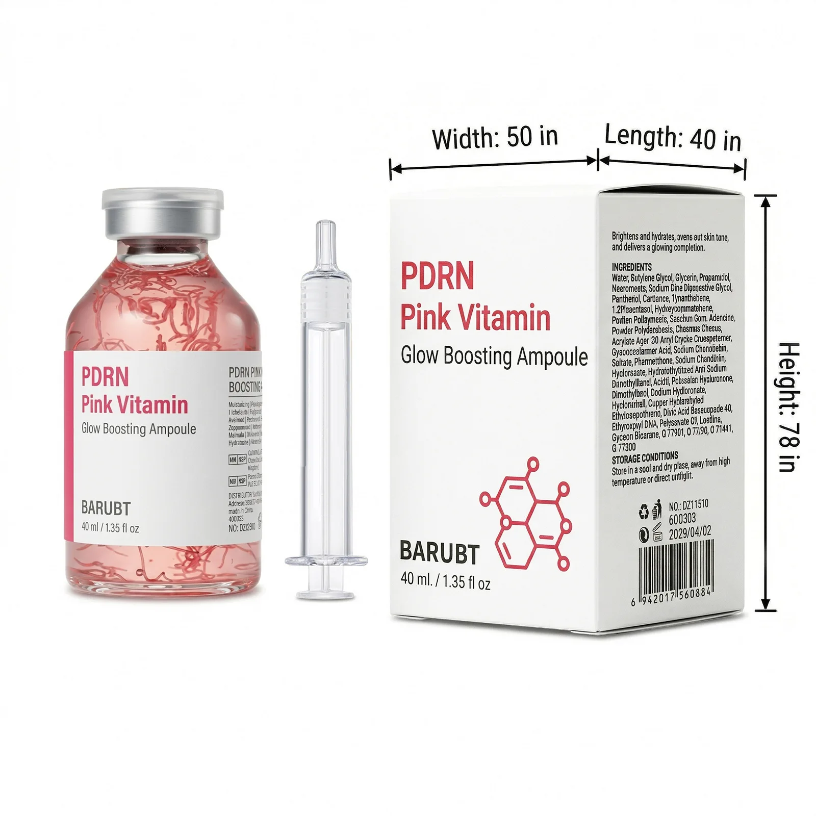 BARUBT Glow Intensive PDRN Ampoule Copper Peptides Vitamin B12 Serum Face Collagen Multi Peptides Skincare Serum