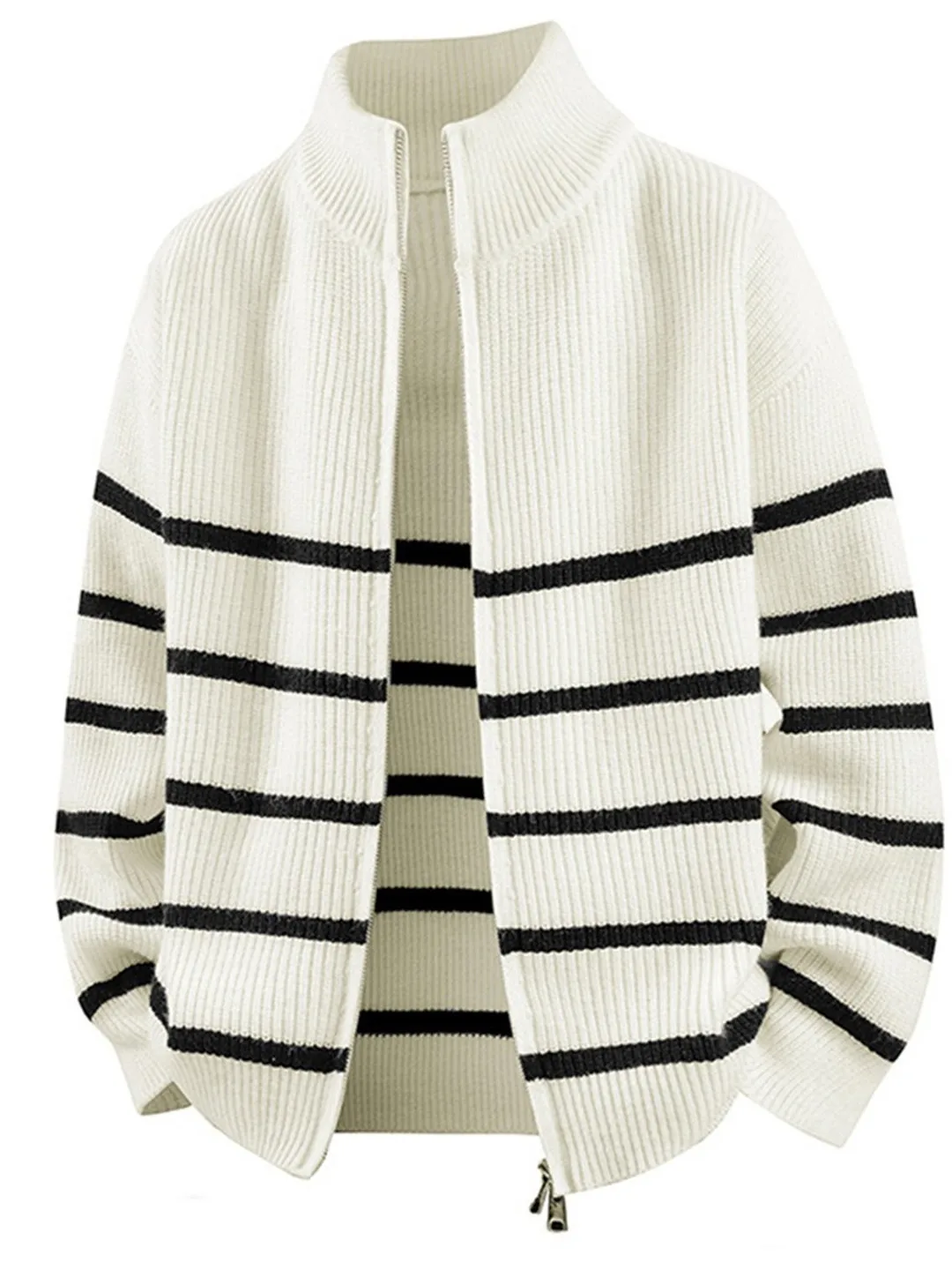 

Men's Zipper Sweater Casual Striped f High Collar Loose Fit Knittedwear Autumn Winter Cleanfit Lazy Sle Outerwear