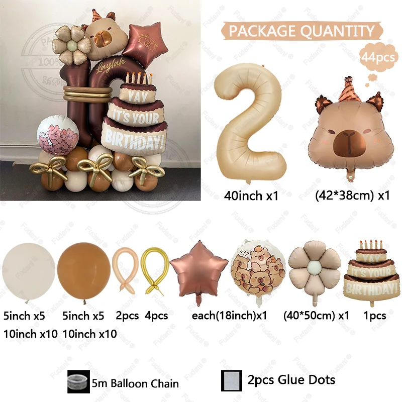 44 stks Cartoon Dier Capybara Thema Verjaardagstaart Folie Ballon Kinderen Verjaardagsfeestje Karamel Nummer Ballon Kraamcadeaus
