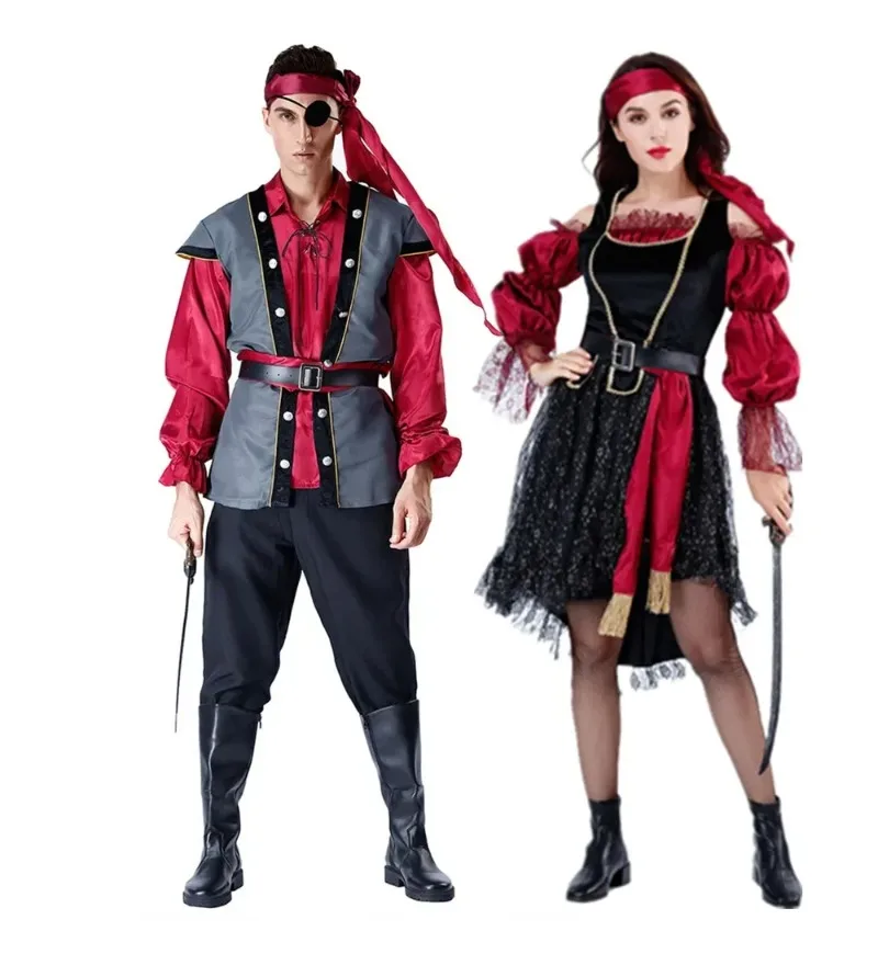 

Adult Pirate Captain Costumes for Women Men Cosplay Outfits Couples Halloween Carnival Party Dress Up Clothes Set