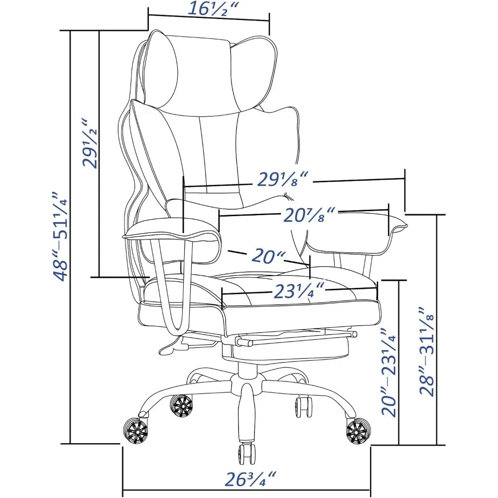 Silla de oficina ejecutiva para personas pesadas, silla de ordenador de Espalda alta con reposapiés, silla de oficina ajustable en altura