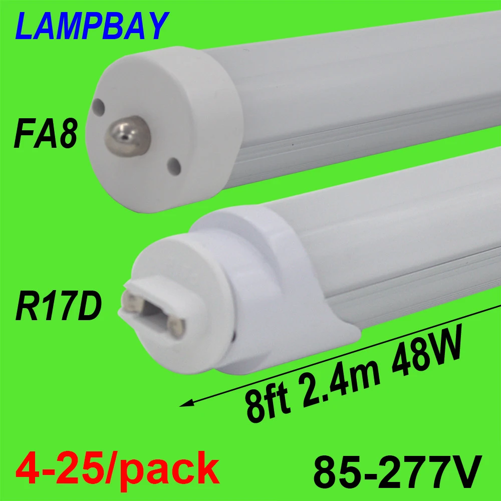 

Светодиодная лампа-трубка 8 футов (2,4 м), 48 Вт, 94 дюйма, T8/T12, аналог люминесцентной лампы F96 FA8, одноконтактная, R17D(HO), теплый/нейтральный/холодный белый свет, с регулировкой яркости Triac