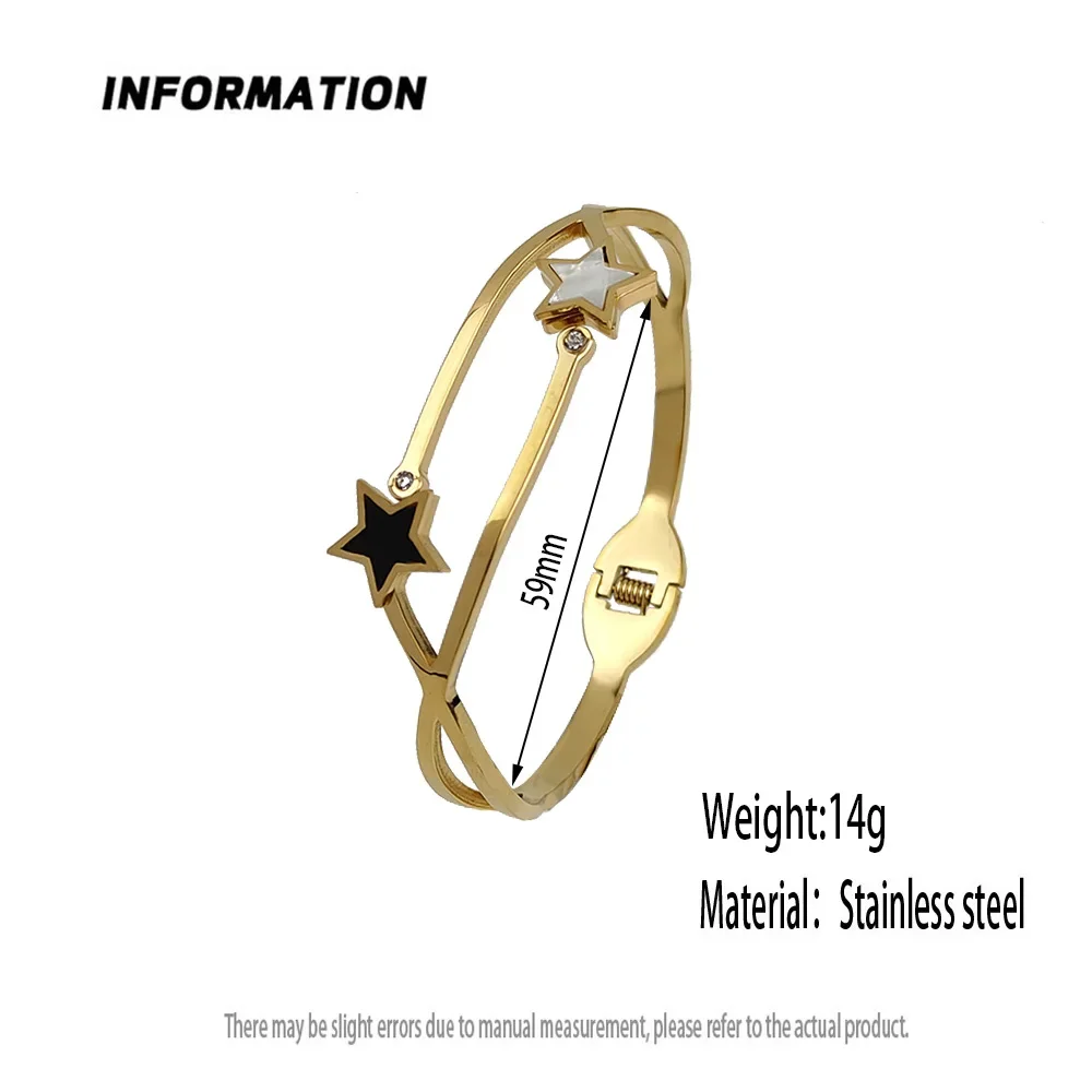 Fashion Black and White Star Zircon Bangles for Women Gold Stainless Steel Jewelry Bracelet Valentine's Day Gift for Girlfriend