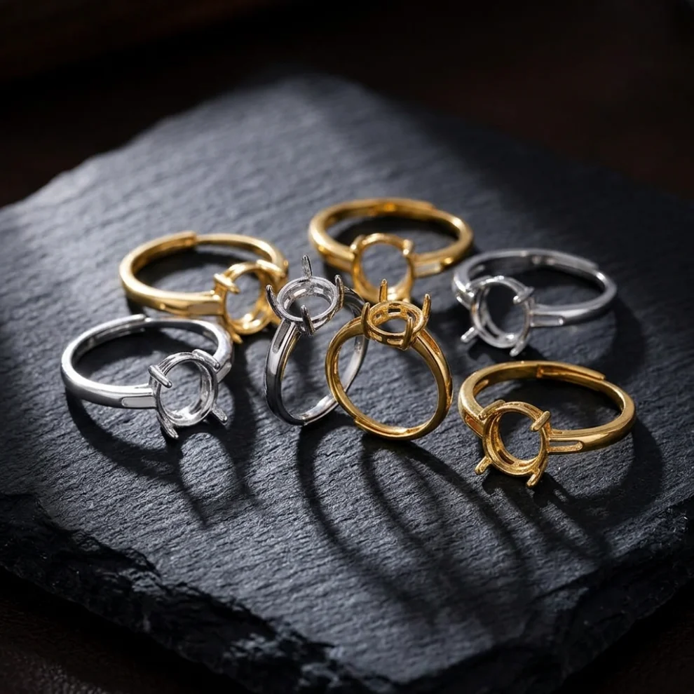 3Pcs Adjustable Semi Mount Ring Setting Base for 9*11mm Oval Cabochon Finger Ring Blank Finding DIY Women Jewelry Making Craft