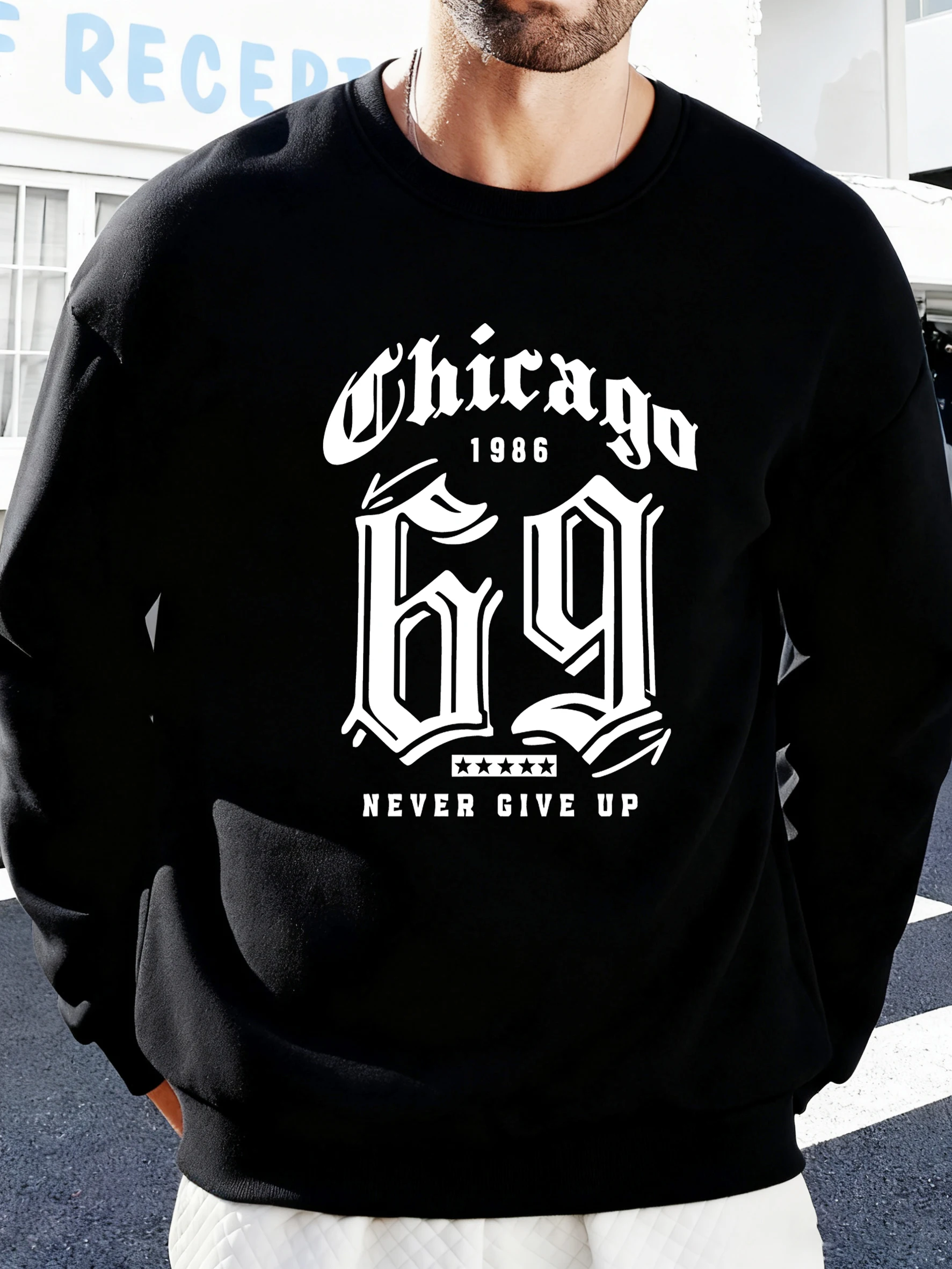 سويت شيرت رياضي ناعم مطبوع من Chicago Never Give Up، بلوفرات دافئة، ملابس كاجوال عصرية، ملابس رياضية مريحة في الشارع #3