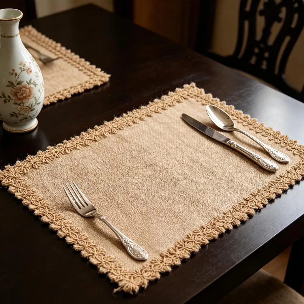 Bohemian Jute Placemats Heat-Insulating Placemats Wear-Resistant Stain-Proof Mats Reusable Heat-Resistant Pads for Tables, Kids