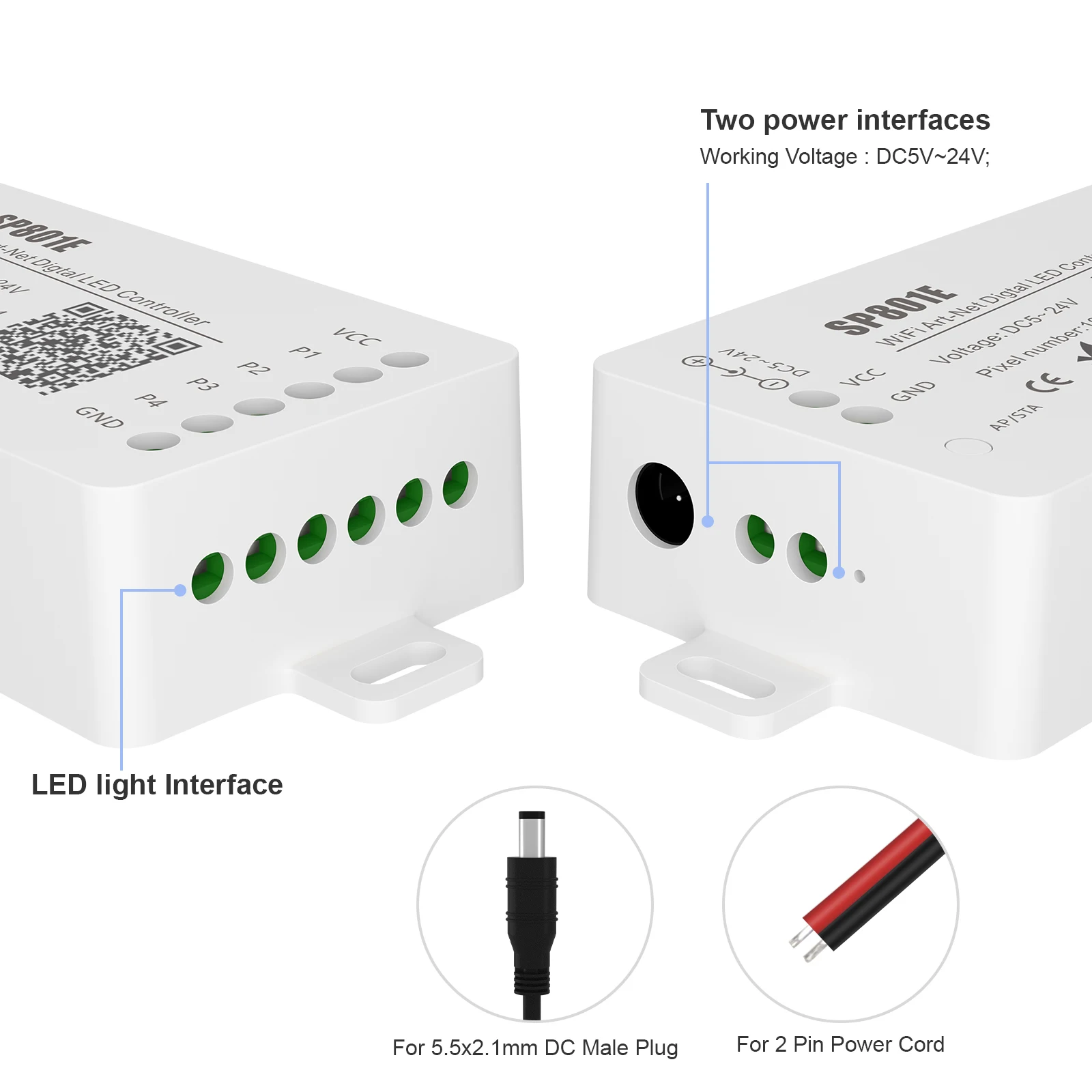 Imagem -02 - Módulo de Painel Matriz Led com Controle sem Fio Sp801e Wi-fi Art-net Controlador Led Mágico Ws2812b Ws2811 Faixa de Luz Ios Android dc 524v