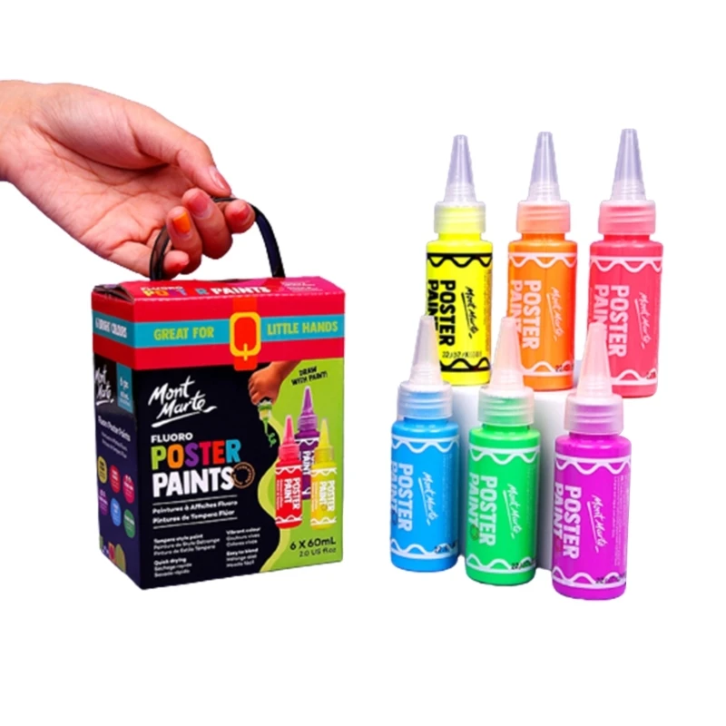 مجموعة طلاء أصابع قابلة للغسل من 6 ألوان للأطفال بعمر 3 سنوات فما فوق، لون أساسي/فلورسنت/معدني K1KF