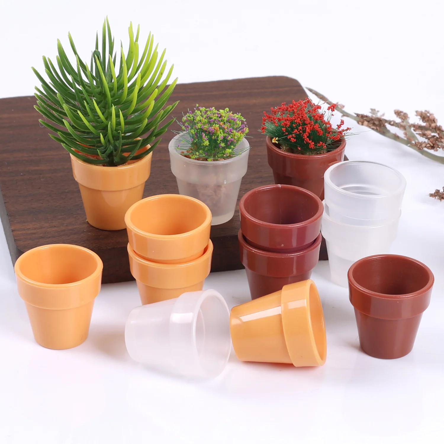 

5pcs Dollhouse Mini Terracotta Clay Pot Empty Flower Pot Planter Model Plastic Cup Miniature DIY Scene Potted Plant Accessories