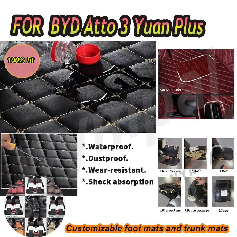 

LUXURY Custom Automotive Car Floor Mats For BYD Atto 3 Yuan Plus 2022 Auto Luxury Leather