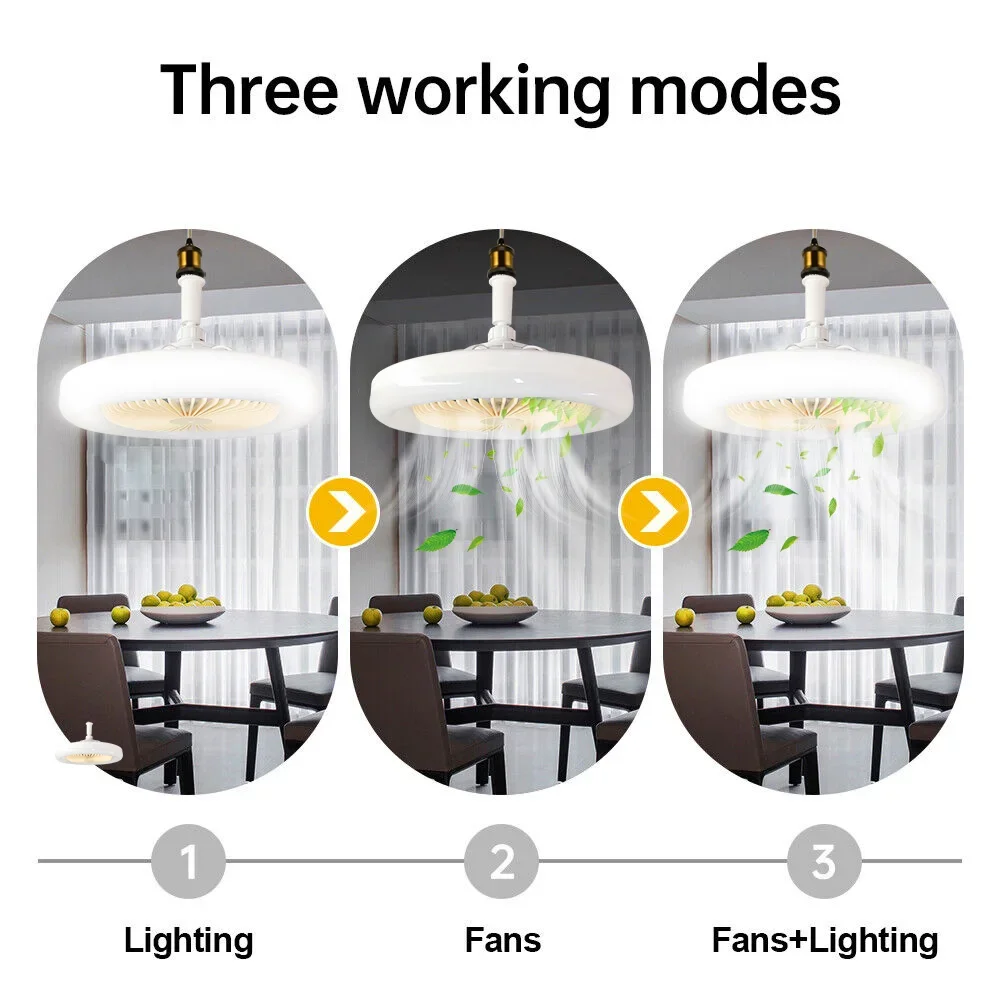 E27 LED Ceiling Fan Light 3-speed Cooling Fan Remote Fan Light 30W Dimmable Ceiling Fan Light Electric Fan Ventilator Light