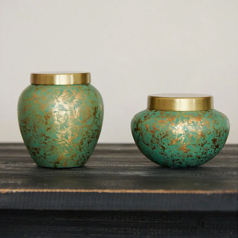New Chinese retro metal tea can, hotel tea room restaurant storage tank aluminum sealed storage ornament