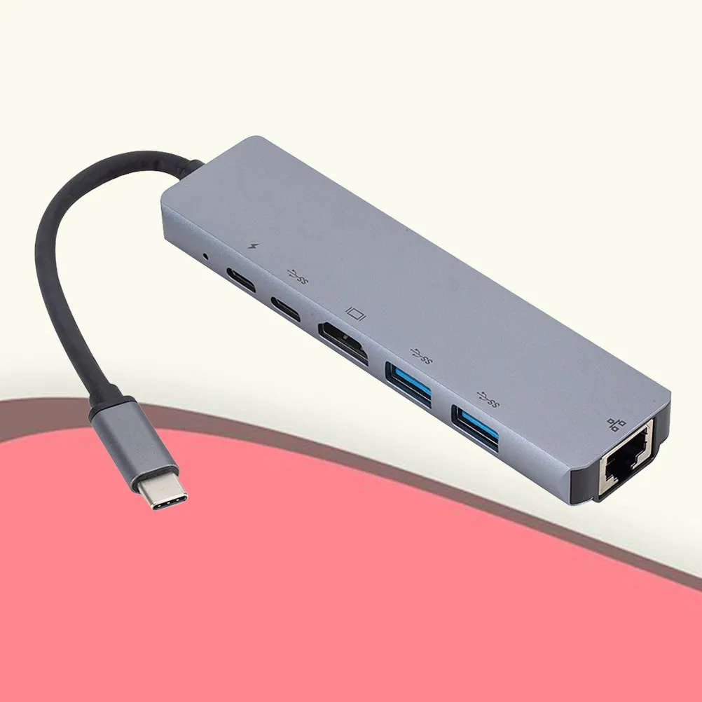6-in-1 USB Type C Hub Multiport Adapter with Rj45 Gigabit Ethernet USB 3.1 Pd Charging Pass Through Slim Travel Friendly
