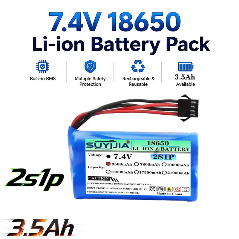 7.4V 3500mAh 2S1P 18650 Rechargeable Li-ion Battery Pack, SM Plug, for Power Tools, Massagers, Air Purifiers, Smart Cups