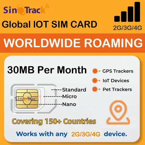 SinoTrack Global M2M 1 Year Card SIM Card 2G 3G 4G 30MB Per Month for GPS Tracker Tracking Device Smart IoT SIM Card ST-901L J16