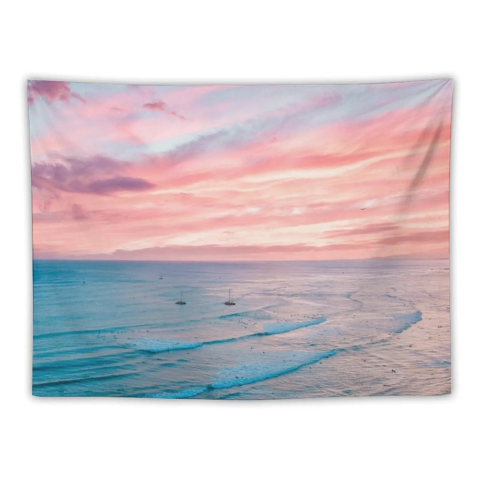 Pink Cotton Candy Sky, Ocean Waves, Pink Sunset Tapestry Room Decorating Aesthetic Decoration For Rooms Tapestry