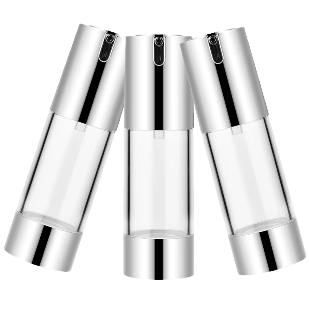 

3pcs 30ml Silver Bottles Durable Toiletry Containers For Travel PP Airless Pump Travel Toiletries Containers With Lids