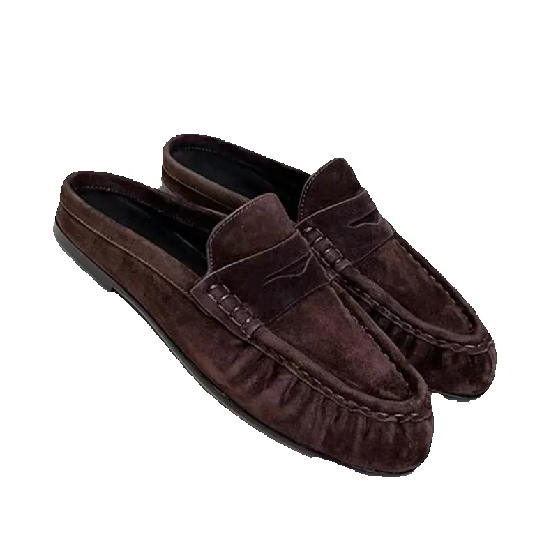 Dilalula 2026 Trend Natuurlijk Leer Geplooide Muiltjes Dames Bedekte Teen Platte Hak Slippers Vrouwelijke Kwaliteit Casual Sandalen Vakantie - afbeelding 2