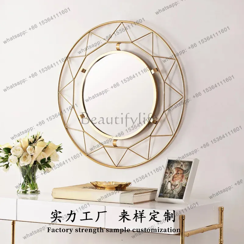 Bamboo decorative mirror B&B hotel retro wabi-sabi style mirror entrance wall