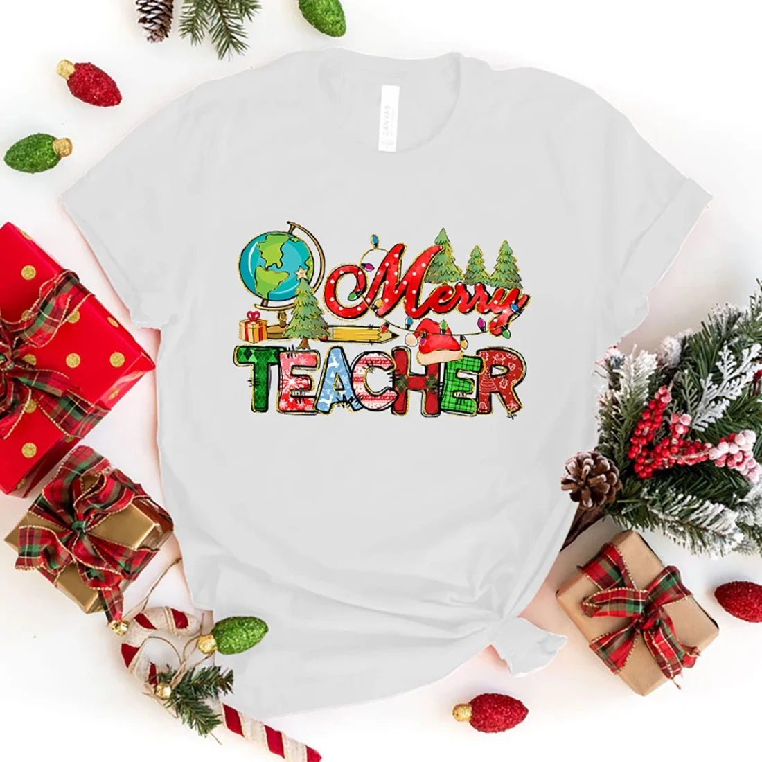 Men Fashion T Shirt Funny Christmas Merry Teacher Letter Print T Shirt Christmas Merry Teacher Graphic Tee Shirt Unisex Casual P