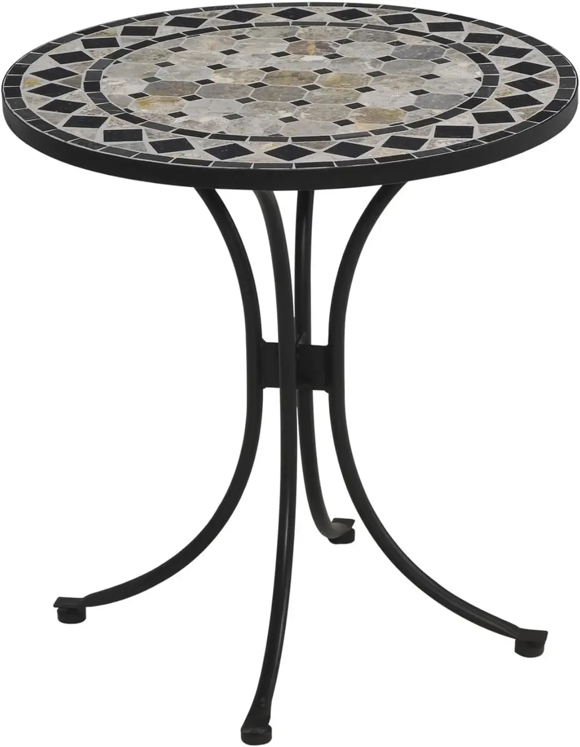 Styles Small Outdoor Bistro Table with Marble Tiles Design Table Top Constructed From Powder Coated Steel, Black, 27.5Lx27.