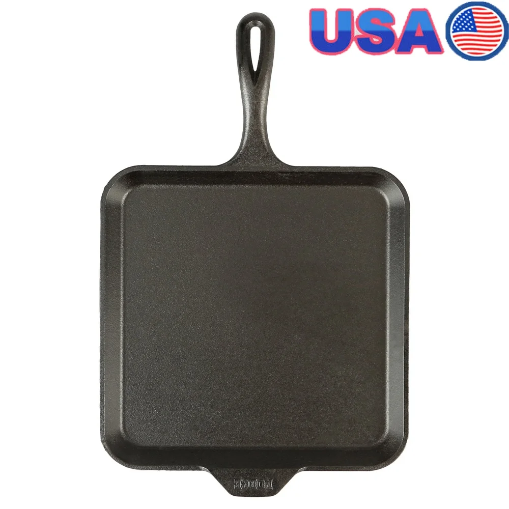 

Предварительно приправленная 11-дюймовая квадратная чугунная сковорода-гриль, духовка и костра, посуда с антипригарным покрытием, легко чистится, индукционная, безопасная, высокая температура