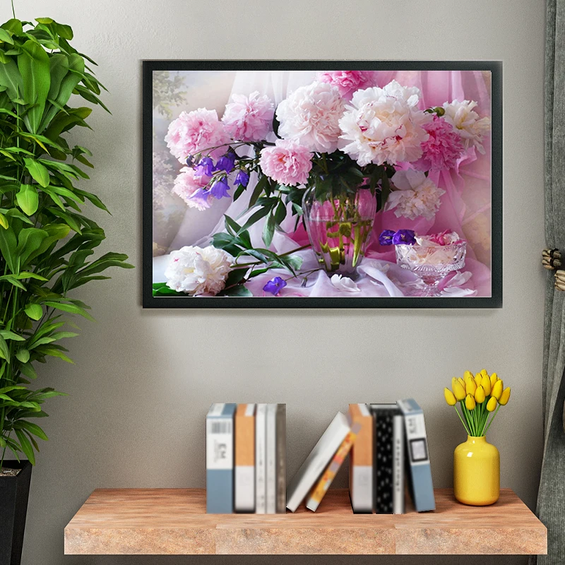 GATYZTORY Painting By Number Pink Peony Drawing On Canvas Handpainted Art Gift Diy Pictures By Number Flowers Vase Kits Home Dec