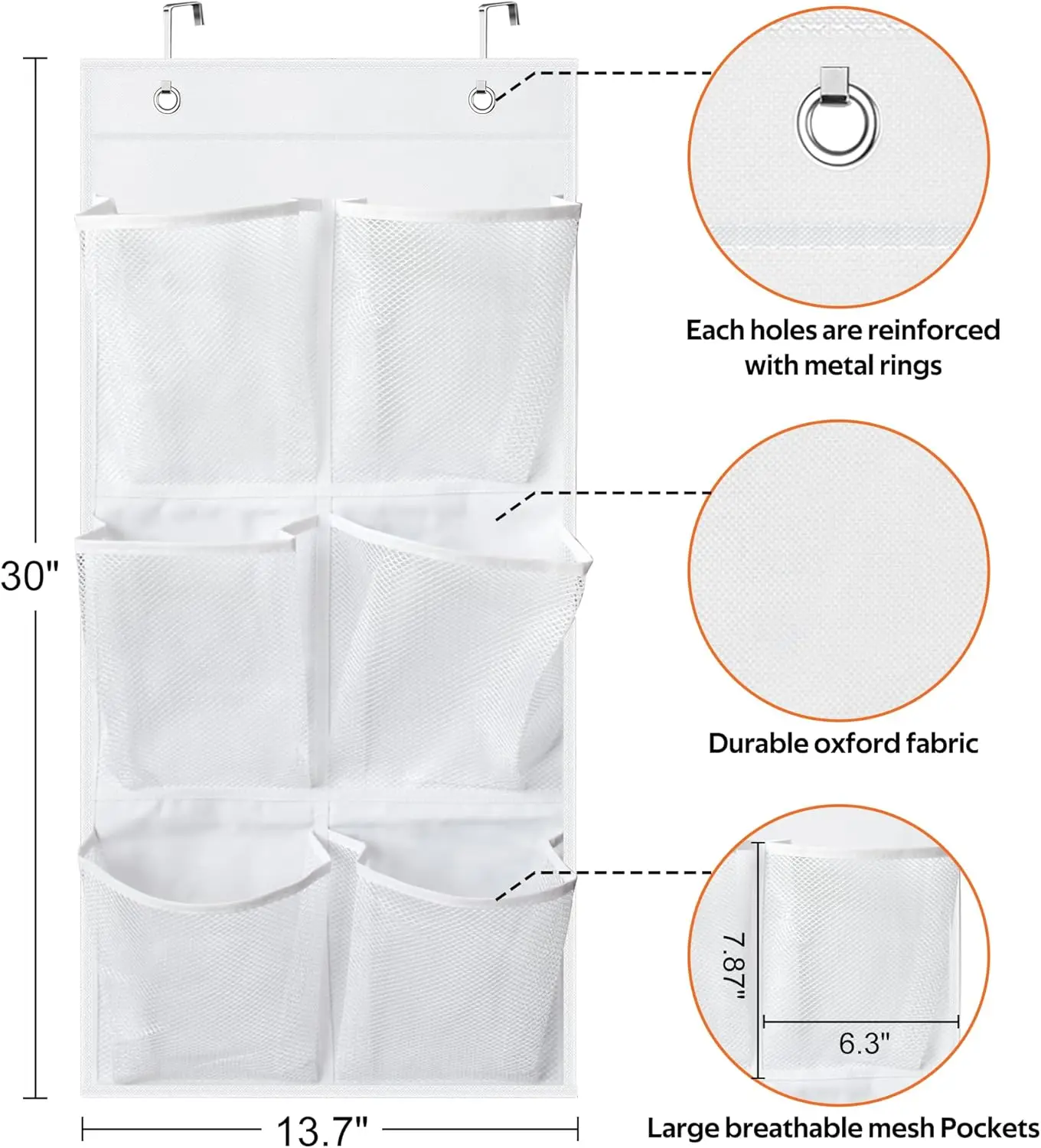 Organisateur de chaussures étroit au-dessus de la porte, paquet de 2 avec poches en maille transparente pour placard, salle de bain, camping-car et camping (blanc)