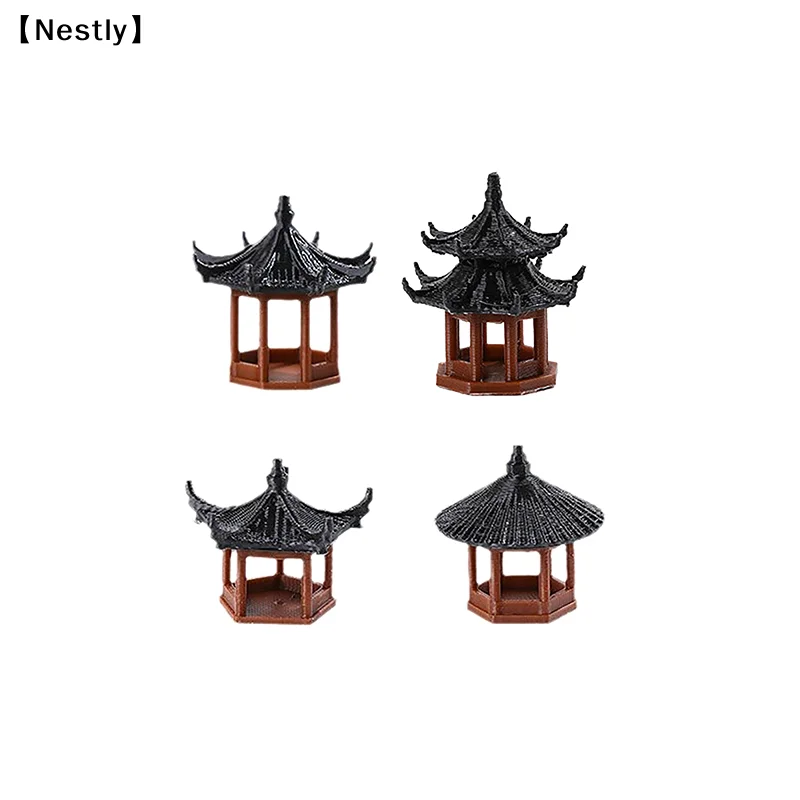 Mini Pagoda Statue Fairy Garden Decor Pavilion Hexagon Asian Exotic Environments Flower Vase Aquarium Dollhouse Decor For〔Nest〕
