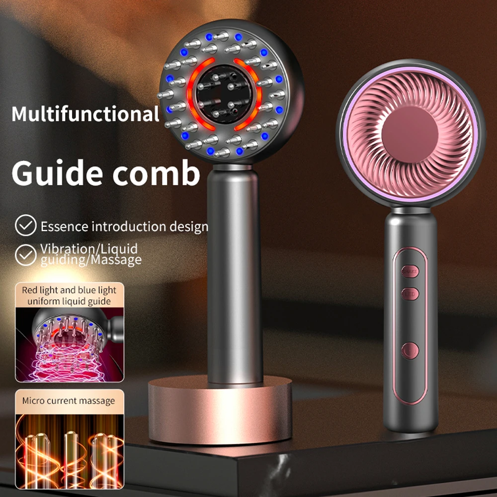 Relaxador multifuncional para el cuero cabelludo, masajeador de cabeza de microcorriente EMS, iluminación LED roja, cuidado del cabello, guía de fluido para el cuero cabelludo, peine para el crecimiento del cabello