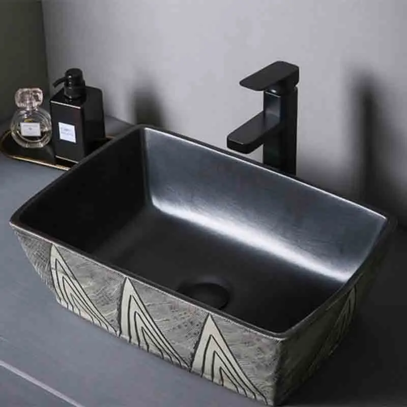 

Black Retro Basin Oval Washbasin Single Basin Art Basin Household Outdoor Balcony Courtyard Pool Bathroom Countertop Sinks