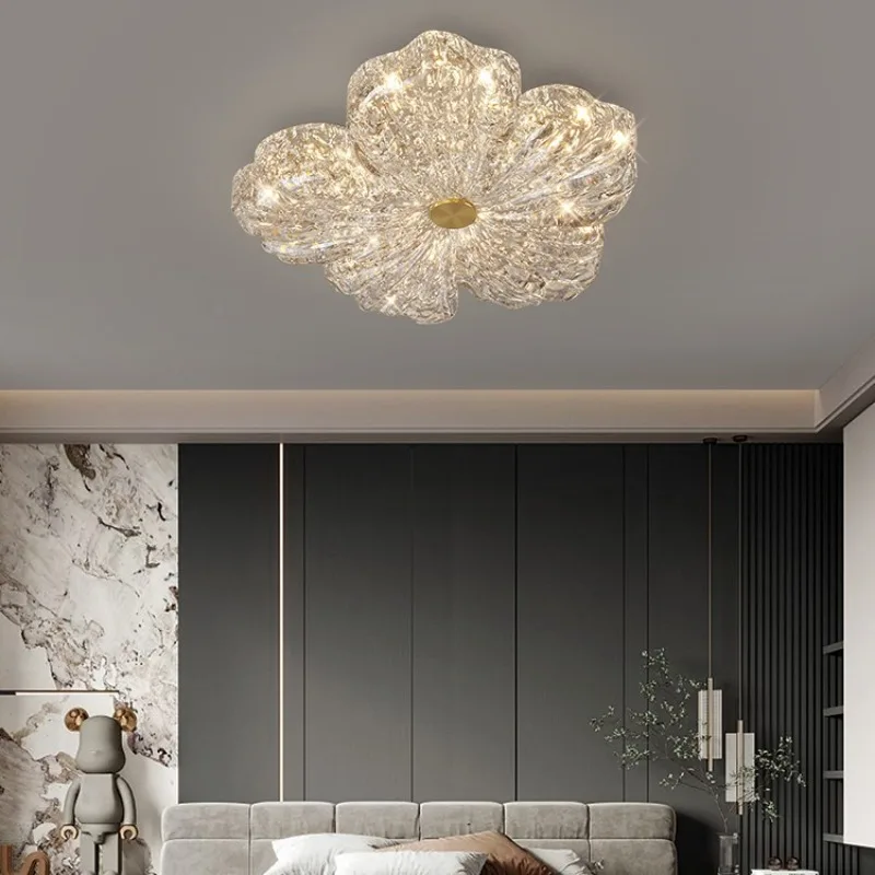 French style light luxury bedroom lamp ceiling lamp master bedroom lamp flower warm restaurant children's room