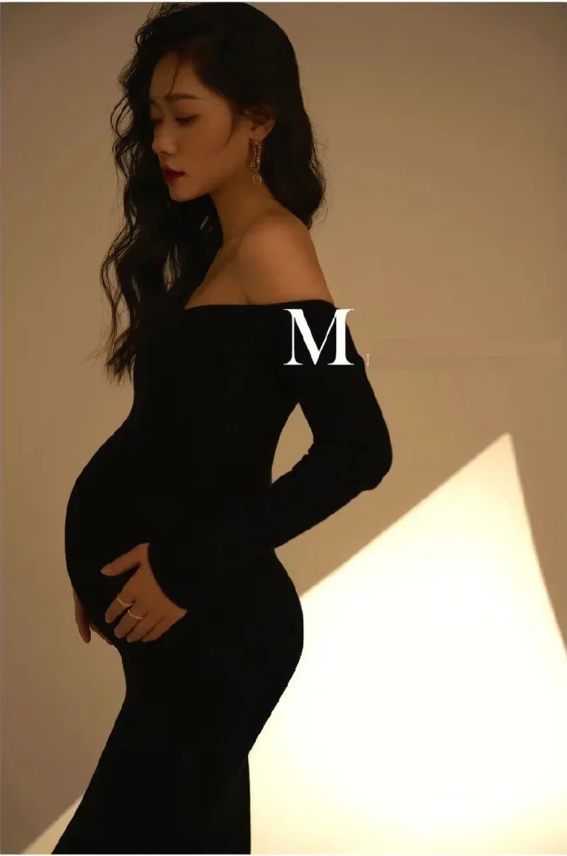 Sepzay-vestidos de maternidad sexys para Sesión de fotos, ropa de embarazo de manga completa sin espalda, accesorios de fotografía, Vestido largo de punto