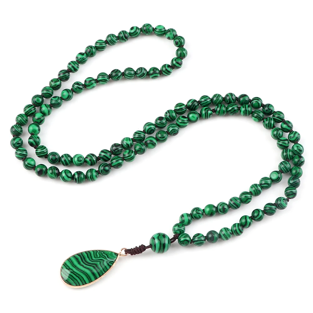 Natural Malachite Stone Beaded Necklaces&Bracelets Women Green Beads Pendants Charms 108 Mala Prayer Necklaces Men Yoga Jewelry