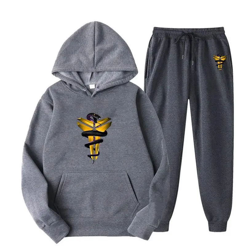 Men's Black Manba Logo Print Hoodie Sets Spring Autumn Men's Causal Sports Oversized Cotton Comfortable Hooded Set XS-3XL