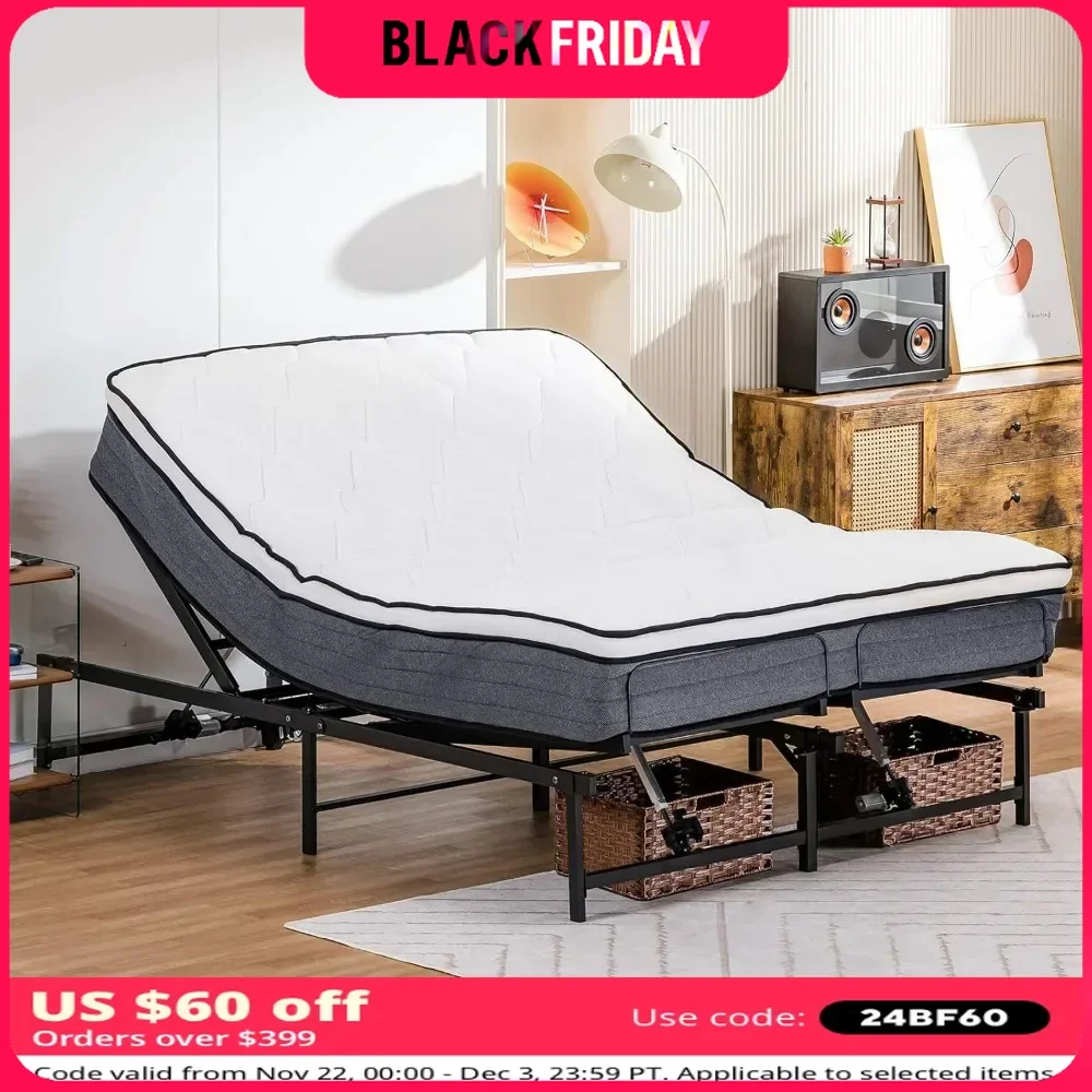 Adjustable Bed Frame Queen, Independent Head and Foot Incline, with Remote Control, Bedroom Bed Frames